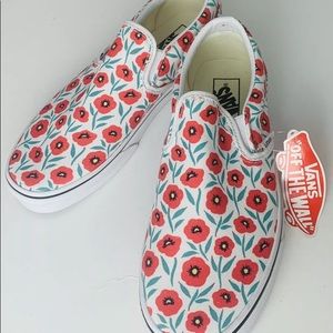Vans Classic Slip-On Flowers Red White Low Top Sneakers Women's 9 VN0A7VCF8 New
